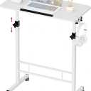 32 Inch Rolling Standing Desk Adjustable Height, Small Mobile Laptop Stand Up Table with Tiltable Tabletop & Lockable Wheel, Portable Workstations for Home Office & Walking Pad Treadmill, White