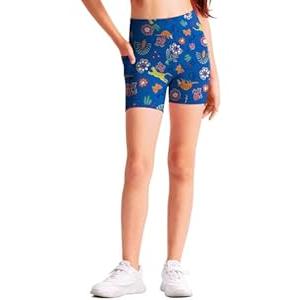 Girls 4'' High Waisted Biker Shorts, Stretchy Athletic Workout Running Shorts for Kids and Teens (Small, Black)