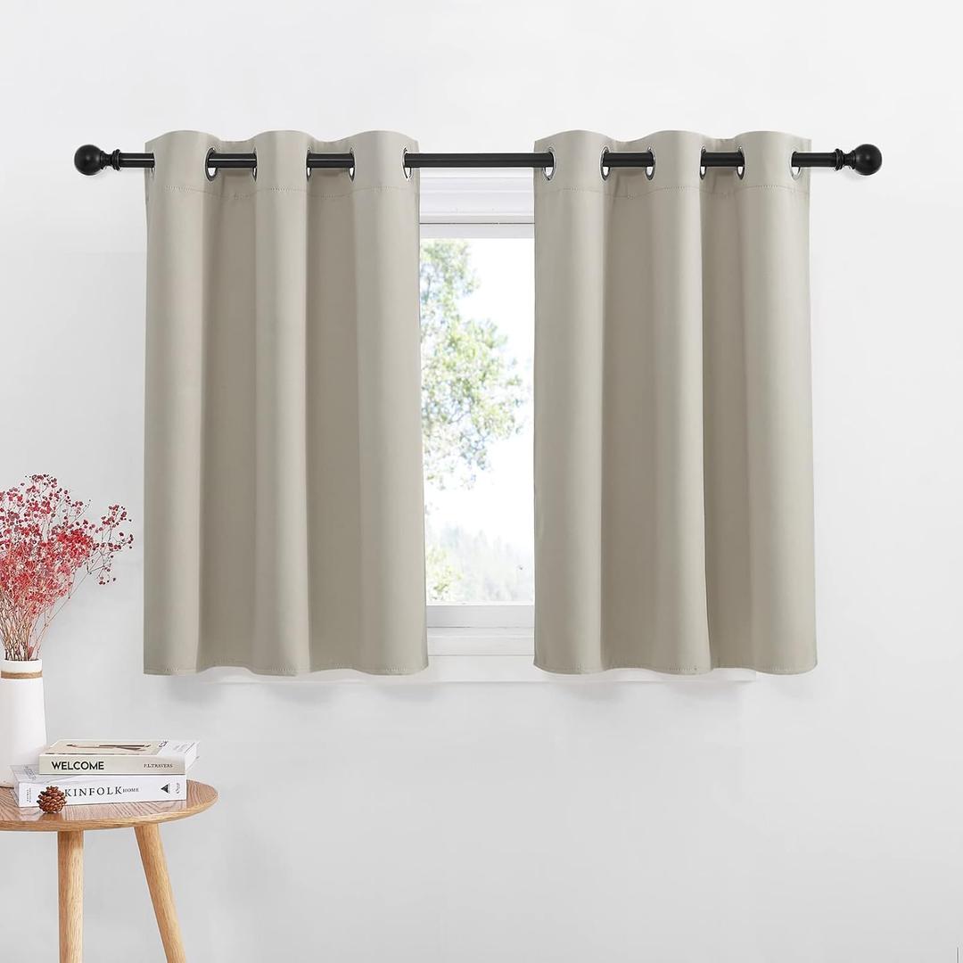 NICETOWN Blackout Curtain Valances for Kitchen, Basement Window Vlances Privacy Decorative Grommet Thermal Insulated Short Bathroom Curtains for Small Window, 42" W x 36" L, 2 Panels, Natural