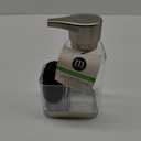 mDesign Modern Plastic Kitchen Sink Countertop Liquid Hand Soap Dispenser Pump Bottle Caddy with Storage Compartment - Holds and Stores Sponges, Scrubbers and Brushes - Clear/Brushed