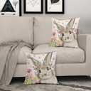 Spring Easter Pillow Covers 18x18 Set of 2 Cute Bunny Rabbit Floral Easter Decorations Watercolor Pink Flower Butterfly Decorative Throw Pillow Cases Outdoor Farmhouse Decor for Sofa Couch Bed