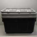 IRIS USA 27 Gallon Heavy Duty Truck Bed Toolbox Storage Tote Bins with Lids, 3 Pack - Made in USA, Tough Snap On Lid Stackable Industrial Rugged Tubs, Garage Organization, Reusable Box - Gray