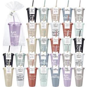 Skylety Valentine Employee Appreciation Gift Bulk 24 oz Plastic Tumbler Cup with Lids Straws Thank You Cups Bulk for Coworker Team Teacher Nurse(Awesome,Bright Colors)