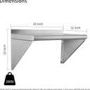 Stainless Steel Shelf 12"x24", Space-Saving Wall Mounted Shelving, 260lb Heavy Duty Steel Shelves with Easy-Clean Surface for Kitchen, Restaurant, Bar, Hotel (Commercial & Home Use)