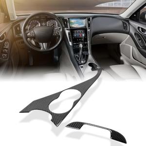 AeroBon Q50 Real Carbon Fiber Interior Trim Overlay Compatible with 2014-2024 Infiniti Q50 Center Console Cup Holder Set (B4)