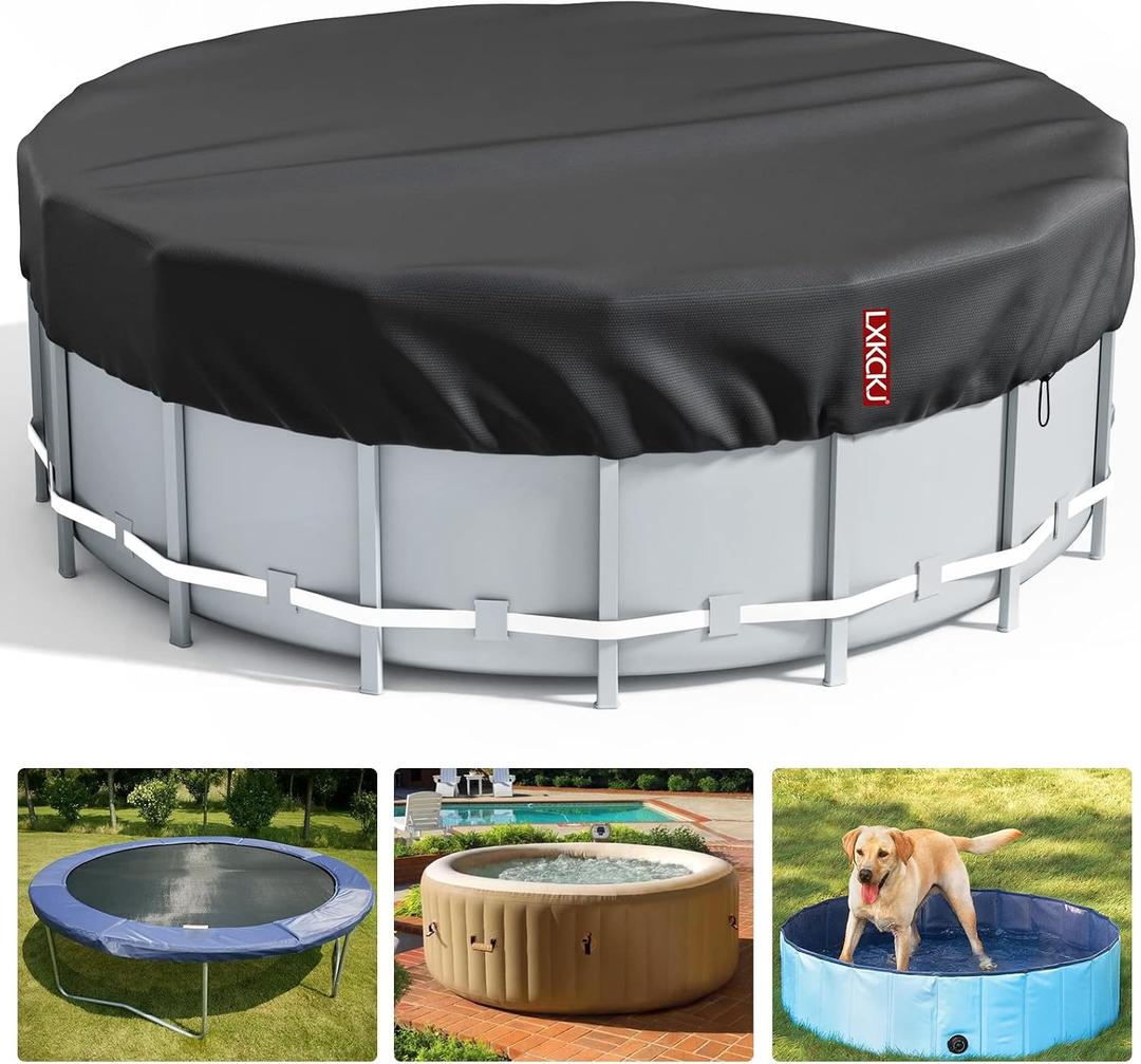 LXKCKJ 6 Ft Round Pool Cover, Solar Covers for Above Ground Pools, Stock Tank Pool Covers Protector with Accessories, Round Hot Tub Cover Ideal for Waterproof and Dustproof (Black)