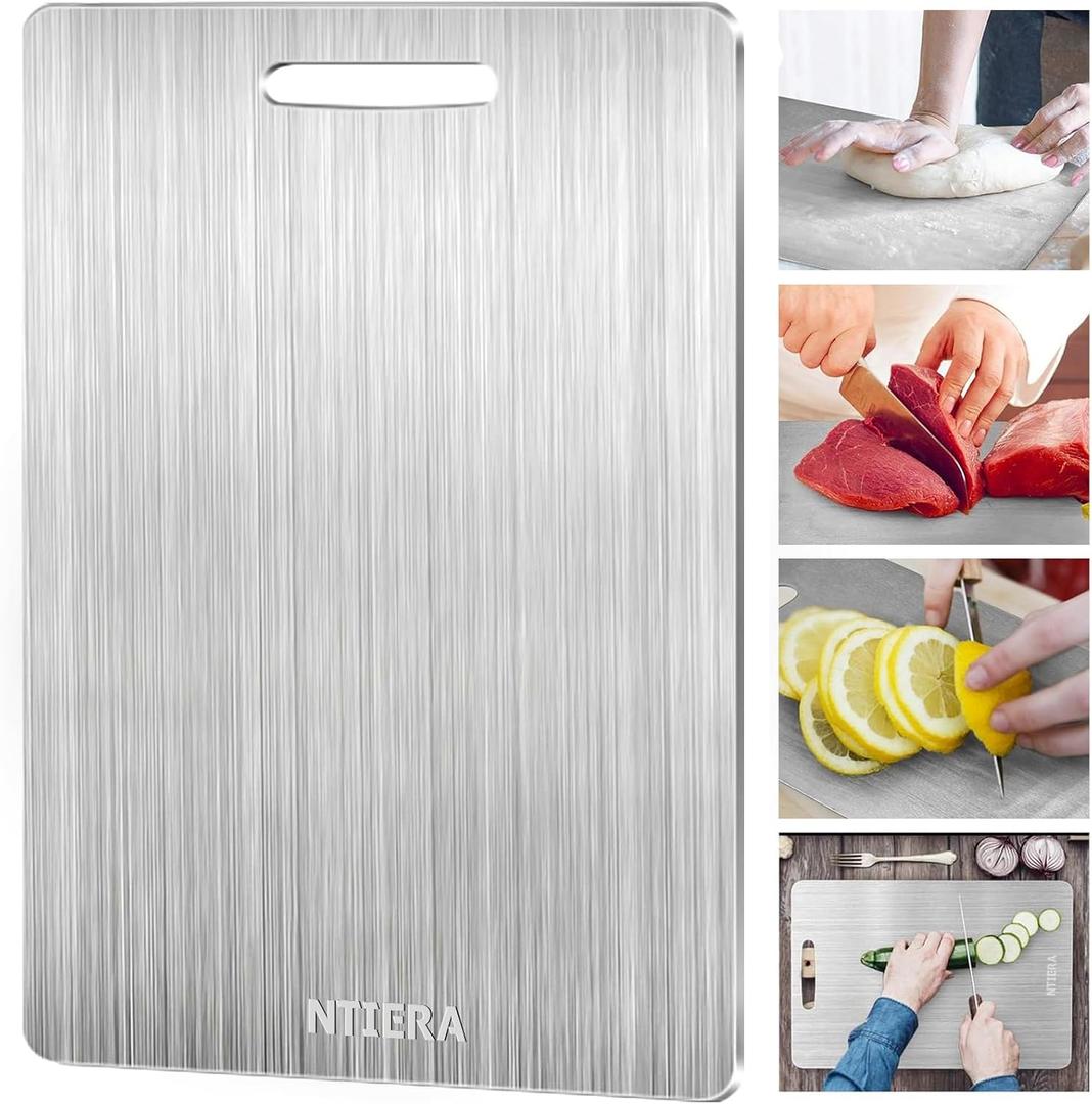 New Titanium Cutting Board-Stainless Steel Cutting Boards for kitchen,Double-Sided Food Grade Non Toxic Cutting Board,Chopping Boards Necessities for Home Outdoor Camping Meal Prep,Easy to Clean L
