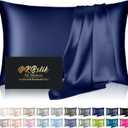 Silk Pillowcase for Hair and Skin, Mulberry Silk Pillow Cases Standard Size, Anti Acne Cooling Sleep Both Sides Natural Silk Satin Pillow Covers with Hidden Zipper, Gifts for Women Men, Navy Blue (Standard - 2026 Inch)