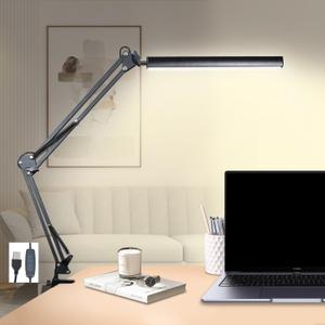 Adjustable Swing Arm Desk Lamp with Clamp, LED Desk Lamp,Dimmable Desk Light, 3 Colors 10 Brightness Adjustable Flexible Gooseneck, Architect Task Lamp for Home Office