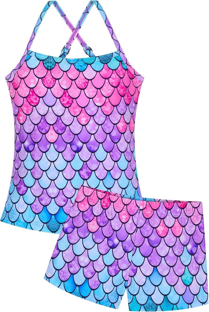 Girls Swimsuit Sleeveless Bathing Suits Back Cutout Summer Swimwear with Removable Chest pad 6-14 Years
