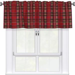 Miaoquhe Merry Xmas Curtains for Windows Valance Red and Green Buffalo Plaid Curtain for Bedroom 54"x18",Winter Grid Style Window Curtains Rod Pocket Valances for Kitchen Decoration