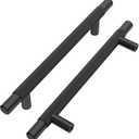 Alzassbg 10 Pack Matt Black Cabinet Pulls, 5 Inch(128mm) Hole Centers T Bar Knurled Kitchen Cabinet Handles for Cabinets AL3015MB