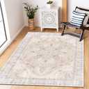 4'x6' Washable Area Rug with Non-Slip Backing Low-Pile Soft Bohemian Distressed Boho Printed Rug for Living Room, Entryway, Bedroom, Home Office, Farmhouse -Light Blush