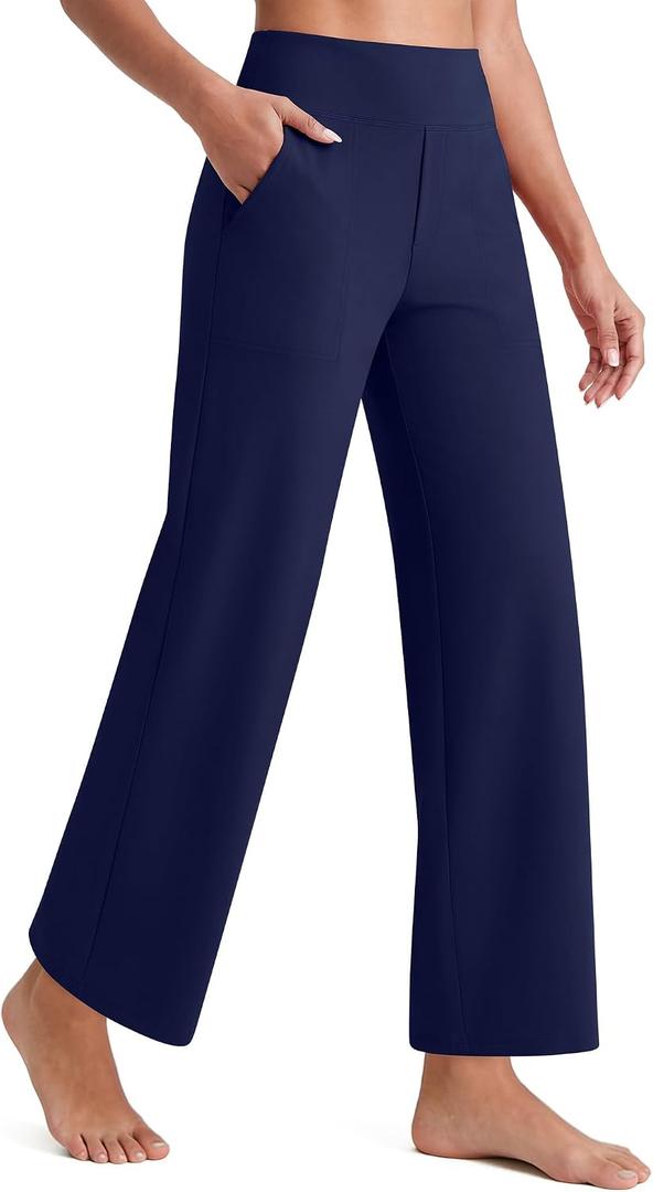 G4Free EverGoing Wide Leg Ankle Pants for Women 7/8 Length Yoga Dress Pants High Waist Stretch with Pockets Casual Work
