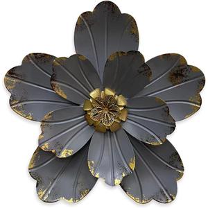 Metal Flower Wall Sculpture, 9.5" Rustic Modern Artwork Distressed 3D Layered Vintage Iron Flower Wall Hanging Accent for Indoor Kitchen, Bedroom Living Room Office Outdoor Garden Patio Decor (Grey)