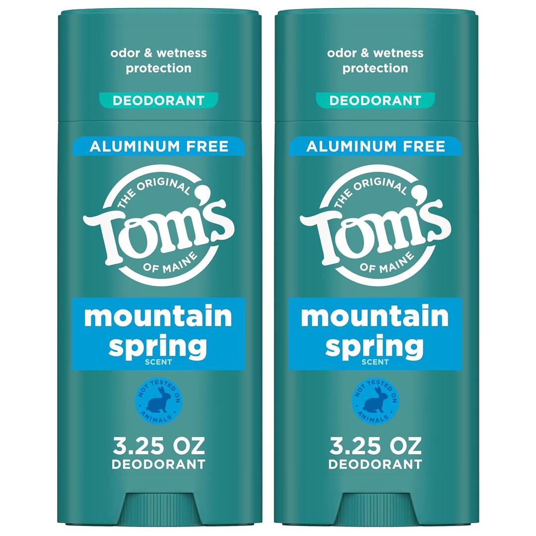 Toms of Maine Mountain Spring Natural Deodorant for Men and Women, Aluminum Free, 3.25 oz, 2-Pack