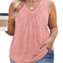 DOLNINE Plus Size Womens Tank Tops Summer V Neck Sleeveless Shirts Pleated Fashion Loose Fit Blouses Clothes Coral 5XL