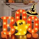6Pcs LED Marquee Light Up Letters Boo Sign Halloween Decor Indoor Outdoor Set, Halloween Decorations for Home Fireplace Mantel Kitchen Party Tabletop Bathroom Bedroom Desk Window Porch Office Vintage