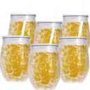 Fasmov 6 Pack Frosty Freezer Ice Mugs with Lids and Straws, 12oz Cute Shape Freezer Ice Beer Mugs, Double Wall Gel-Filled Acrylic Freezer Mugs, Freezable Drink Tumbler for Parties and Gifts, Clear