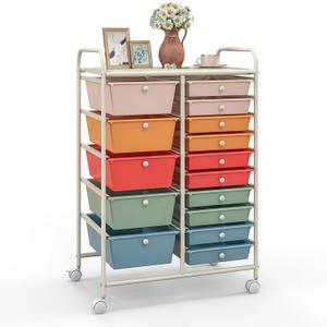 Giantex 15-Drawer Organizer Cart Office School Rolling Storage Cart