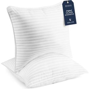 Beckham Hotel Collection Euro Size Throw Pillows (Set of 2), 26 x 26 Down Alternative Pillow Insert for Bed, Couch, and Sofa (Euro Throw Pillow, White)