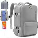 Jaxin 2PCS Carry-On Backpack with Shoe Bag 180° Open, Expandable,40L,Fits 16 Laptop, USB Charging Port, Water-Resistant Travel Set for Work, School, or Air Travel (grey)