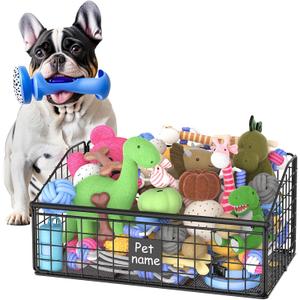 Indestructible Dog Toy basket, Medium Toy Box for Dogs,Pet Toy Bin Dog Metal Basket for Toys, Toy Storage Organizer, Toy Box for Living Room Area (Black) (M:16.5"L x 10.8"W x 8.5"H)