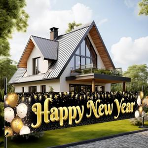 KatchOn, Large Happy New Year Banner 2026-120x20 Inch | NYE Banner Sign | Happy New Year Yard Sign for Happy New Years Decorations 2026 | NYE Decorations 2026 | New Years Eve Party Supplies 2026 (Balloons)