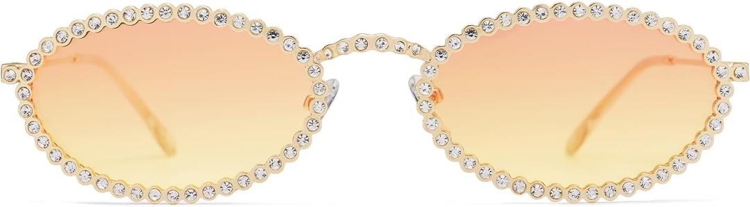 SOJOS Retro Skinny Oval Rhinestone Sunglasses for Women 90s Styles Bling Hippie Disco Trendy Sun Glasses Small Face SJ1205 (Pink)