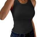 Womens Tank Tops High Neck Sleeveless Ribbed Tank Casual Basic Thick Strap Slim Fitted Racerback Shirts (XX-Large, Solid- Black)