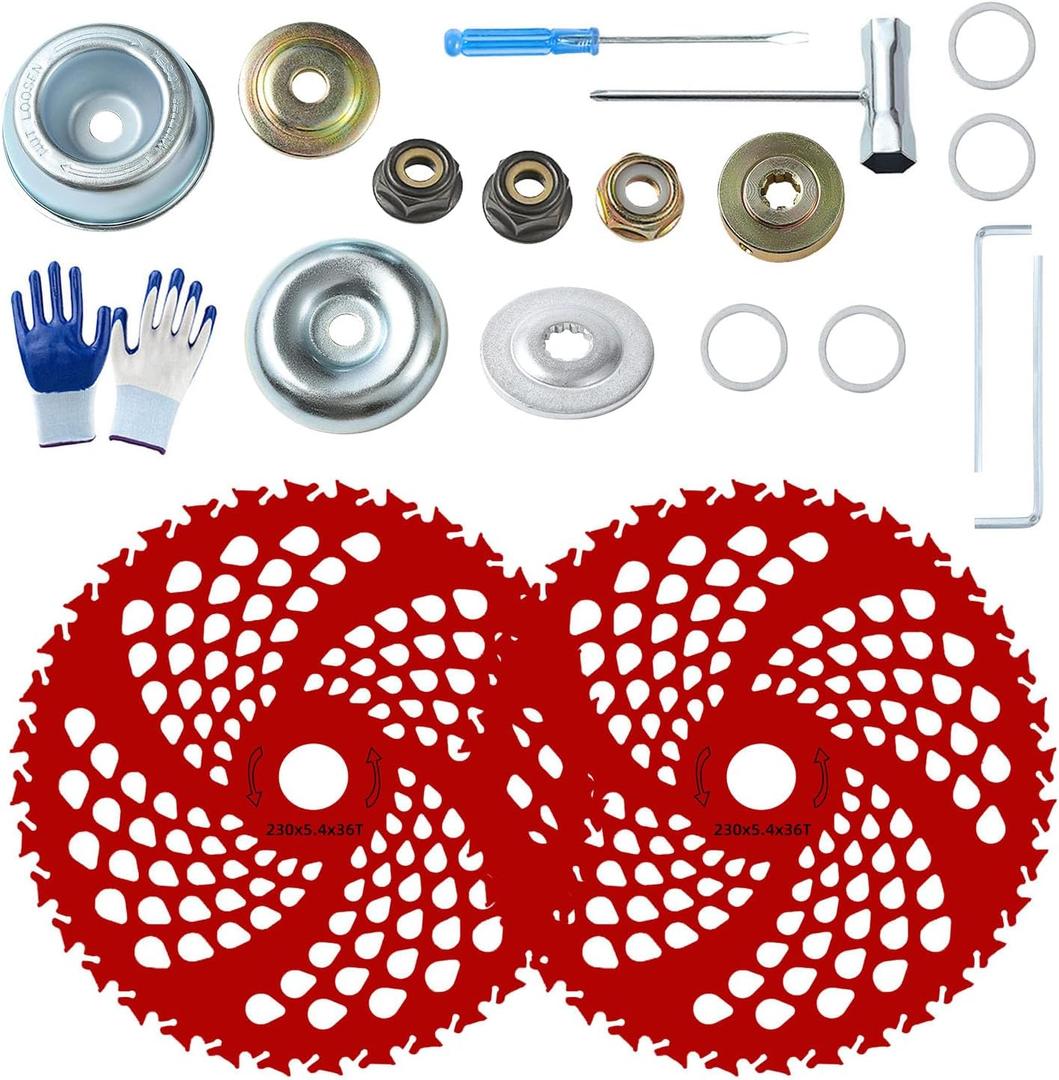 CHARMING MAY 2 Pack 9" x 36 Teeth Carbide Tipped Brush Cutter Blades with Universal Adapter Kit, Weed Eater Blade Compatible with Husqvarna, Stihl, Ego Brush Cutter, Trimmer (red)