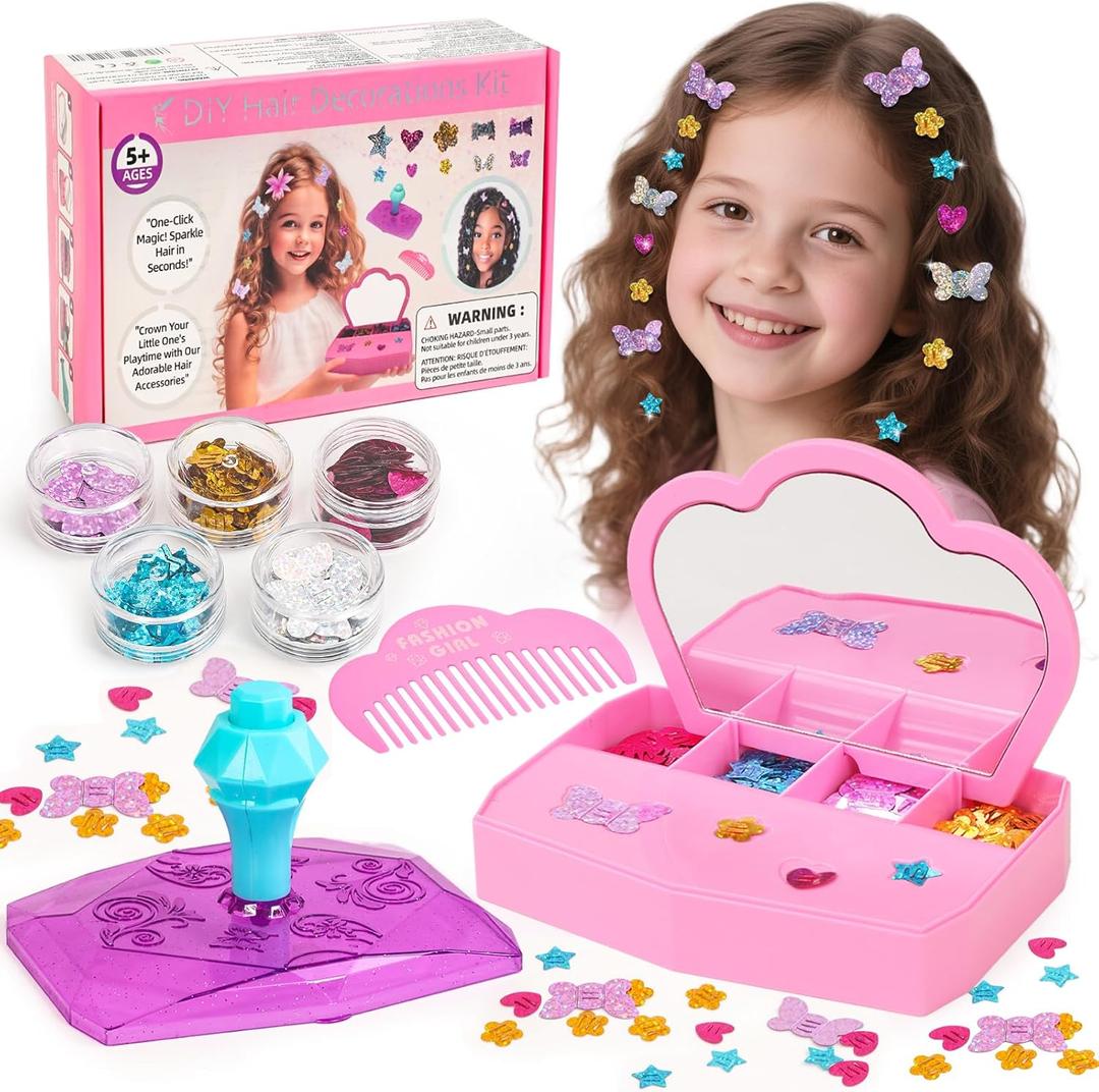 WooWee Hair Gem Stamper Kit, Sparkling Hair Jewels Styling Tool for Girls, Creative DIY Hair Art Crafts with Glitter Sequins, Birthday Party Gifts Toys for Girls Ages 3-12 Years Old