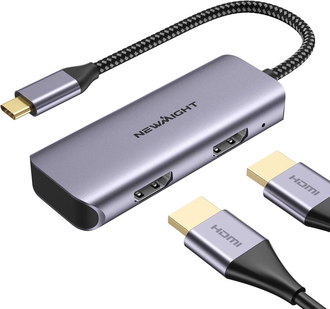 USB C to Dual HDMI Adapter, Newmight Dual Monitor Adapter Supports 4K@60Hz and Dual 4K@30Hz, Dual Monitor HDMI Splitter for MacBook, iPad, HP, Dell, iPhone 15/16 Series (Gray)