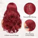 BARSDAR Long Red Wig with Curtain Bangs - 26 Inch Long Wavy Layered Red Wig for Women - Synthetic Ariel Wigs Butterfly Haircut Curtain Bangs Soft Natural Looking Daily Party Halloween - Red