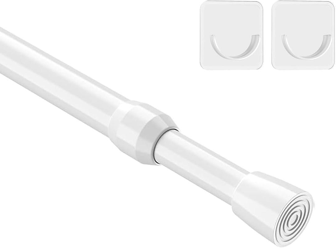 MEXAU 1Pcs Spring Tension Curtain Rod 26-39 inch Spring Tension Rods White Tension Rods Adjustable Spring Rod Extendable Tension Rod For Kitchen, Window, Bookshelf,Closet.