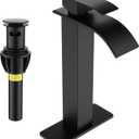 Fransiton Tall Vessel Sink Faucet Matte Black Faucet for Bathroom Sink Tall Waterfall Bathroom Faucet Single Handle 1 or 3 Hole Wash with Pop-up Drain