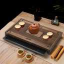 Eorbow Wooden Tea Tray, 17 Inch Chinese Kung Fu Tea Tray, Gongfu Tea Table with Water Storage Box, Household Filter Tea Serving Tray Gift Set for Home, Office, Bar