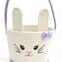 Easter Bunny Basket with Rabbit Ears Woven Cotton Rope Storage Bag for Easter Egg Hunt Large Foldable Home Organizer Indoor Outdoor Holiday Picnic Party Spring Decorations(Purple) 2 pack