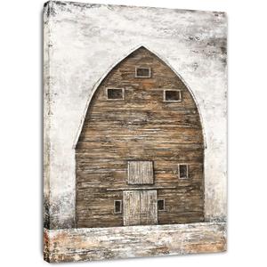 Yihui Arts Famrhouse Wall Art with Textured Old Barn Paintings Modern Abstract Rustic Artwork for Living Room Bedroom Bathroom, 40"L x 28"W