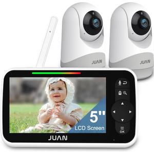 JUAN 5" Video Baby Monitor with 2 Cameras and Audio, 30-Hour Large Battery, Remote Control Cameras with Night Vision and Temprature Monitoring, Indoor and Outdoor, JUAN2216-2