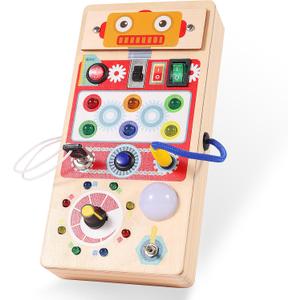 Asweets Montessori Busy Board for Toddler, Red Robot Sensory Board with 8 LED Shape Light Switches, Travel & Gift Toys for Kids