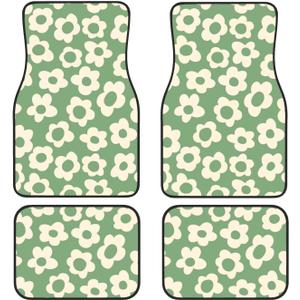 Vintage Groovy Flowers Car Floor Mats Set of 4 Universal Fit for Suvs Sedans Trucks Cars Set of 4 Auto Floor Carpets Rugs Non Slip