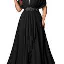Women's Plus Size Wedding Guest Summer Maxi Elegant Sequin Bridesmaid Dresses A line Long Evening Party Cocktail Gown (Black, L)