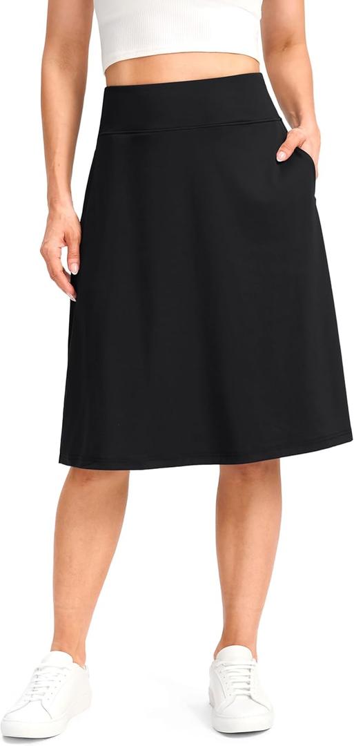 Viodia 25" Knee Length Long Skorts for Women with Pockets Dressy Casual Midi Skort Summer Travel Modest Skirts (Medium, Black)