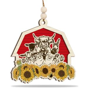 3 x Farmhouse Animals Ornament 2025  Country Christmas Tree Decoration, Farmhouse Wooden Ornament with Cow, Pig, Goat, Sheep, Donkey, and Chicken  Farm Lover