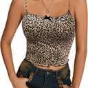 Women's Y2K Leopard Print Cami Crop Tops Square Neck Spaghetti Strap Camisole Cheetah Tank Top (X-Small, Brown Leopard)