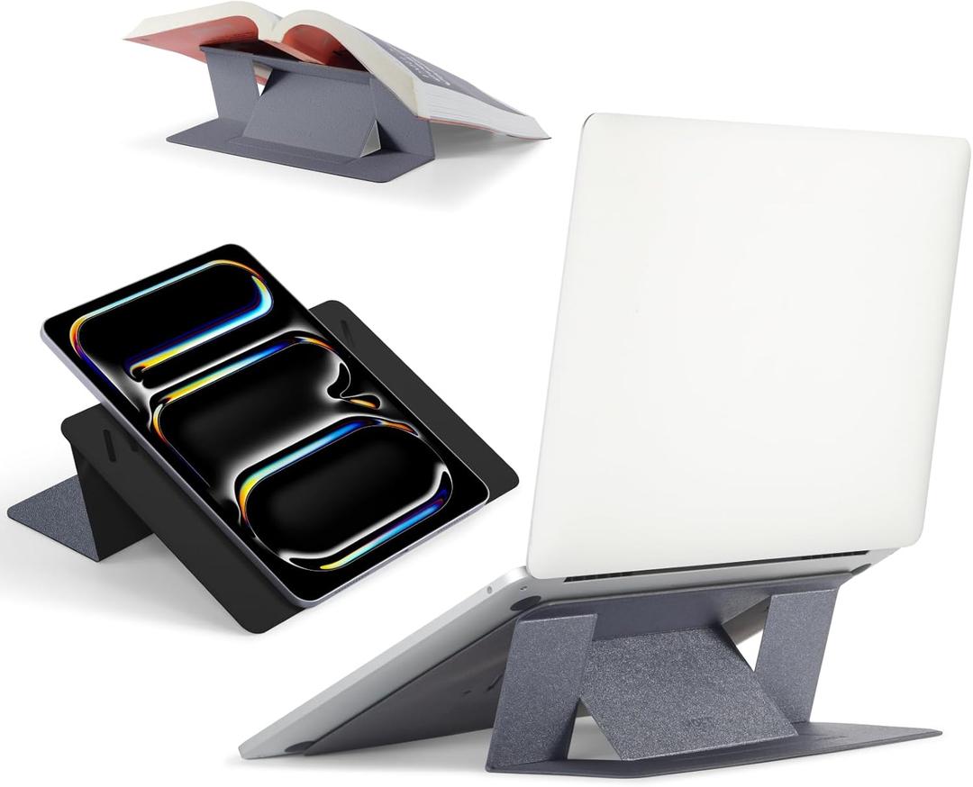 MOFT Invisible Laptop Stand for Desk, Stick-Free Tablet and Computer Stand with Dual-Angle, Foldable&Portable Laptop Riser Holder, Fits 7-11" Tablets&11-14" Laptops, Space Gray (Non-Adhesive Version)