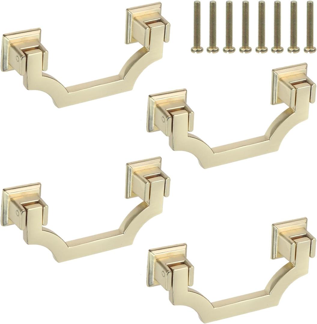 Geesatis 4 Pack Gold Cabinet Pulls, 2.5" Hole Center Solid Zinc Alloy Drawer Handles - Anti-Tarnish & Rust-Proof for Kitchen, Dresser, Drawer, Cupboard, Door with Mounting Screws
