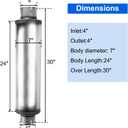 4'' Exhaust Muffler, 4'' inlet/outlet, Universal 30'' Overall Stainless Steel Straight Through Design, Resonator Muffler