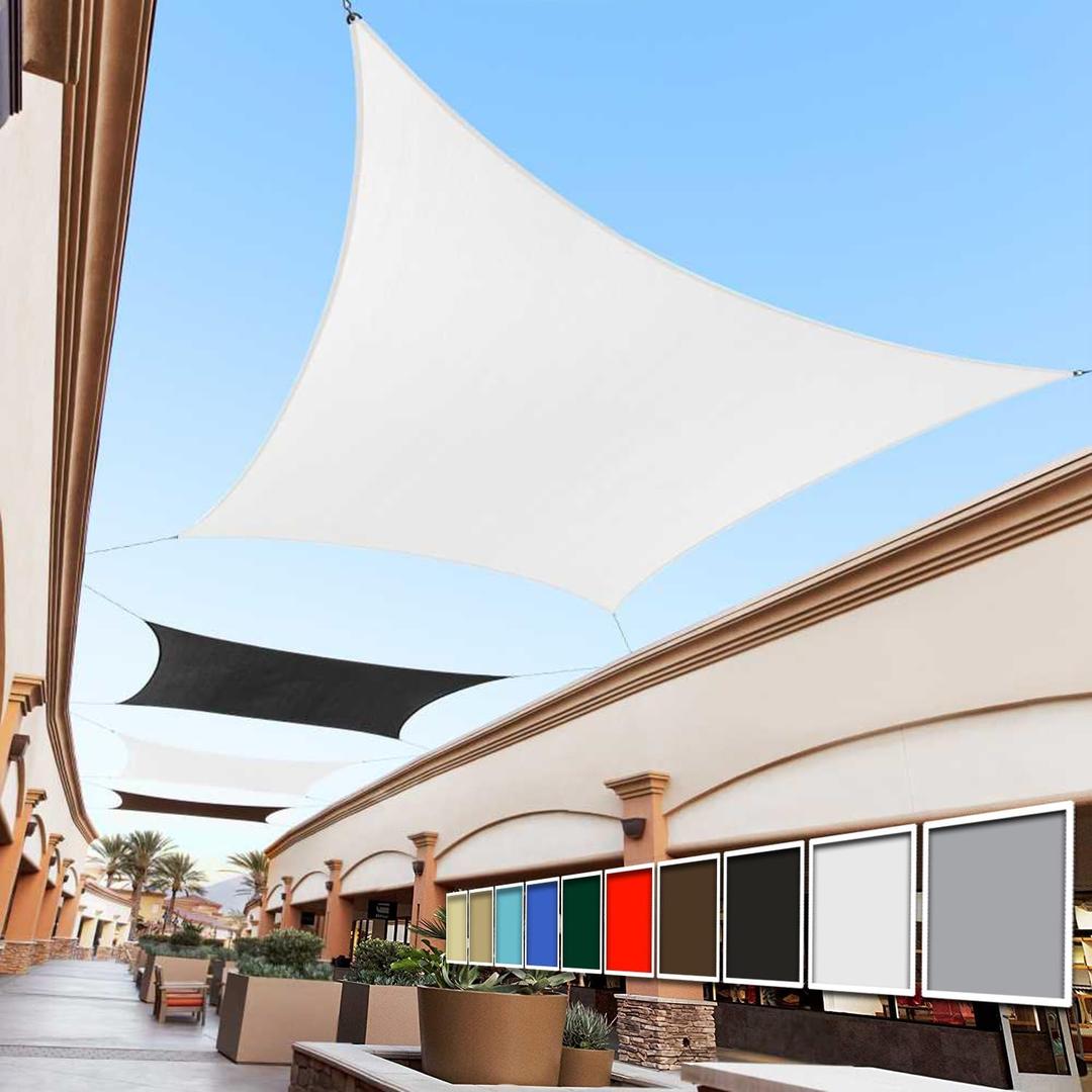 Royal Shade 12' x 16' White Rectangle Sun Shade Sail Canopy Outdoor Patio Fabric Shelter Cloth Screen Awning - 95% UV Protection, 200 GSM, Heavy Duty, We Make Custom Size